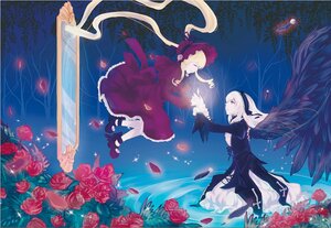 Rating: Safe Score: 0 Tags: 2girls black_wings blonde_hair closed_eyes dress feathers flower image lolita_fashion long_hair multiple_girls pair petals pink_rose purple_rose red_flower red_rose rose rose_petals shinku suigintou thorns wings User: admin