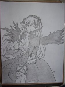 Rating: Safe Score: 0 Tags: 1girl black_wings dress feathered_wings frills greyscale hairband image long_hair long_sleeves looking_at_viewer monochrome photo shikishi simple_background solo suigintou traditional_media very_long_hair white_background wings User: admin