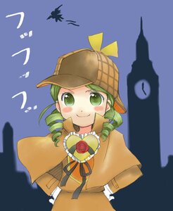 Rating: Safe Score: 0 Tags: 1girl drill_hair green_eyes green_hair hat image kanaria ribbon smile solo twin_drills User: admin