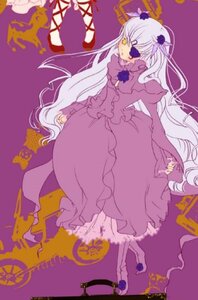 Rating: Safe Score: 0 Tags: 1girl barasuishou dress expressionless flower frills image long_hair long_sleeves purple_background rose solo standing suigintou very_long_hair wings yellow_eyes User: admin