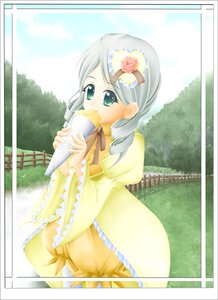 Rating: Safe Score: 0 Tags: 1girl day dress drill_hair eating flower food frills grey_hair hair_flower hair_ornament holding image kanaria long_hair long_sleeves looking_at_viewer puffy_sleeves silver_hair solo yellow_dress User: admin