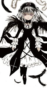 Rating: Safe Score: 0 Tags: 1girl bangs black_wings boots dress feathered_wings feathers flower frilled_sleeves frills hairband image lolita_hairband long_hair long_sleeves looking_at_viewer monochrome ribbon rose solo suigintou wings User: admin