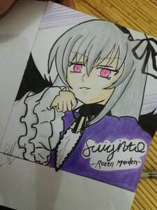 Rating: Safe Score: 0 Tags: 1girl dress frills image long_hair long_sleeves looking_at_viewer photo ribbon shikishi solo suigintou traditional_media wings User: admin