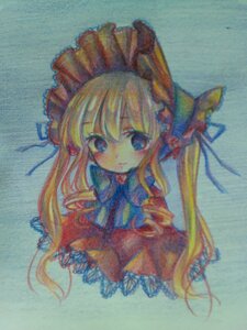 Rating: Safe Score: 0 Tags: 1girl bangs blonde_hair blue_background blue_eyes blush bow closed_mouth dress full_body hat image long_hair long_sleeves looking_at_viewer shinku simple_background solo traditional_media very_long_hair watercolor_(medium) User: admin