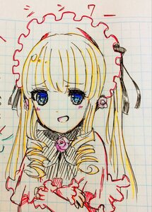 Rating: Safe Score: 0 Tags: 1990s_(style) 1girl :d bangs blonde_hair blue_eyes blush blush_stickers drill_hair eyebrows_visible_through_hair flower image long_hair long_sleeves looking_at_viewer marker_(medium) open_mouth shinku smile solo traditional_media twin_drills twintails upper_body User: admin