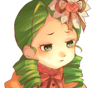 Rating: Safe Score: 0 Tags: 1girl blush closed_mouth drill_hair flower green_eyes green_hair image kanaria looking_at_viewer neck_ribbon ribbon rose simple_background solo white_background User: admin