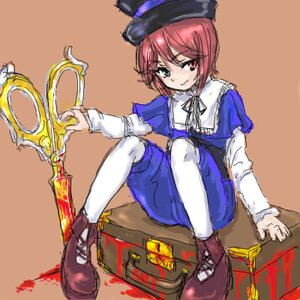 Rating: Safe Score: 0 Tags: 1girl blood blue_dress dress hat heterochromia image long_sleeves lowres osakana_(denpa_yun'yun) pantyhose red_eyes red_hair rozen_maiden shoes short_hair simple_background sitting sketch smile solo souseiseki thighhighs top_hat white_legwear User: admin