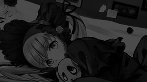 Rating: Safe Score: 0 Tags: 1girl dress eyebrows_visible_through_hair flower greyscale image lolita_fashion long_hair long_sleeves looking_at_viewer lying monochrome on_side rose shinku solo User: admin