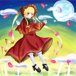 Rating: Safe Score: 0 Tags: 1girl black_footwear blonde_hair blue_eyes blue_sky bonnet bow bowtie capelet cloud dress drill_hair floating flower flying full_body green_bow image long_hair long_sleeves outdoors pantyhose petals red_dress rose_petals shinku shoes sky solo standing twin_drills twintails very_long_hair white_legwear wings User: admin
