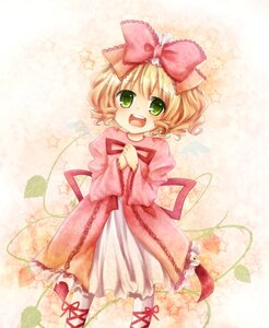 Rating: Safe Score: 0 Tags: 1girl :d blonde_hair bow dress frills full_body green_eyes hair_bow hina_ichigo hinaichigo image long_sleeves open_mouth pink_bow pink_dress ribbon short_hair smile solo star_(symbol) white_legwear User: admin