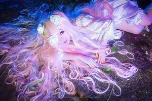 Rating: Safe Score: 0 Tags: 1girl flower hair_flower hair_ornament kirakishou long_hair lying on_side pink_hair rose solo traditional_media very_long_hair User: admin