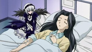 Rating: Safe Score: 0 Tags: 2girls black_hair black_wings dress hairband image kakizaki_megu long_hair long_sleeves lying multiple_girls silver_hair sleeping solo suigintou wings User: admin