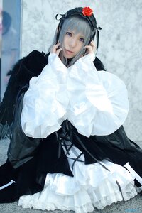 Rating: Safe Score: 0 Tags: 1girl bangs blue_eyes blurry blurry_background closed_mouth depth_of_field dress flower frills gothic_lolita lace lips lolita_fashion lolita_hairband long_sleeves looking_at_viewer solo standing suigintou veil User: admin