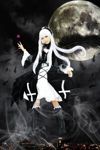 Rating: Safe Score: 0 Tags: 1girl boots dress full_moon gothic_lolita lolita_fashion long_hair moon night red_eyes solo suigintou very_long_hair white_hair User: admin