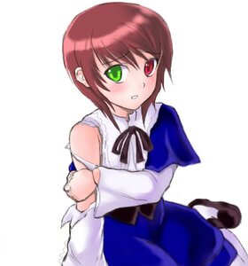 Rating: Safe Score: 0 Tags: 1girl blue_dress blush brown_hair dress full_body green_eyes heterochromia image long_sleeves looking_at_viewer red_eyes ribbon shoes short_hair simple_background solo souseiseki white_background white_legwear User: admin