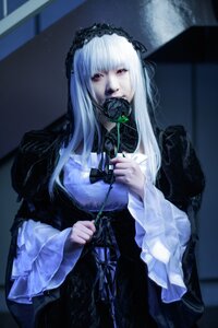 Rating: Safe Score: 0 Tags: 1girl bangs black_dress black_ribbon dress flower frills gothic_lolita hairband holding holding_flower lolita_fashion long_hair long_sleeves looking_at_viewer red_eyes rose solo suigintou wide_sleeves User: admin