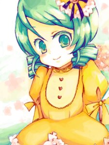 Rating: Safe Score: 0 Tags: 1girl dress flower green_eyes green_hair heart image juliet_sleeves kanaria long_sleeves looking_at_viewer puffy_sleeves ribbon short_hair smile solo traditional_media yellow_dress User: admin