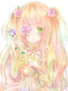 Rating: Safe Score: 0 Tags: 1girl blonde_hair dress flower green_eyes hair_flower hair_ornament holding image kirakishou long_hair long_sleeves looking_at_viewer pink_flower pink_rose rose solo striped vertical_stripes very_long_hair yellow_dress User: admin