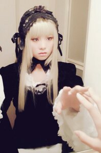 Rating: Safe Score: 0 Tags: 1girl bangs blonde_hair blurry closed_mouth dress gothic_lolita holding_hands lolita_fashion long_hair long_sleeves looking_at_viewer out_of_frame own_hands_together pov ribbon solo solo_focus suigintou upper_body User: admin
