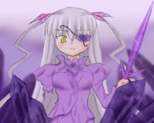 Rating: Safe Score: 0 Tags: 1girl barasuishou dress eyepatch image juliet_sleeves long_hair long_sleeves looking_at_viewer puffy_sleeves purple_dress purple_theme solo upper_body very_long_hair User: admin