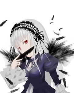 Rating: Safe Score: 0 Tags: 1girl bird black_feathers black_wings crow dove dress feathered_wings feathers flower frills hairband image long_hair long_sleeves looking_at_viewer puffy_sleeves red_eyes ribbon rose silver_hair solo suigintou upper_body white_background white_feathers wings User: admin