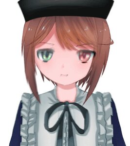 Rating: Safe Score: 0 Tags: 1girl apron bangs black_headwear blue_dress blurry brown_eyes brown_hair closed_mouth eyebrows_visible_through_hair frills hat image looking_at_viewer short_hair simple_background smile solo souseiseki upper_body white_background User: admin