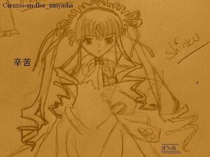 Rating: Safe Score: 0 Tags: 1girl bowtie dress frills image long_hair long_sleeves looking_at_viewer monochrome shinku simple_background solo very_long_hair User: admin