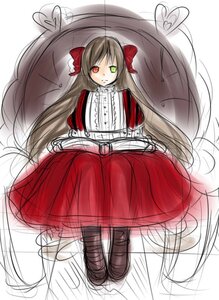 Rating: Safe Score: 0 Tags: 1girl boots brown_hair dress full_body green_eyes heterochromia image long_hair long_sleeves looking_at_viewer red_eyes sketch solo suiseiseki very_long_hair User: admin