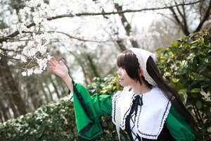 Rating: Safe Score: 0 Tags: 1girl bangs blurry blurry_background brown_hair cherry_blossoms day depth_of_field dress flower frills green_dress long_hair long_sleeves outdoors profile solo suiseiseki tree upper_body User: admin