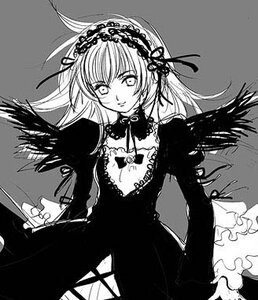 Rating: Safe Score: 0 Tags: 1girl artist_request black_wings cross-laced_clothes detached_collar dress frills grey_background greyscale hairband image lolita_hairband long_hair long_sleeves looking_at_viewer lowres monochrome parted_lips photoshop_(medium) ribbon rose rozen_maiden short_hair simple_background smile solo suigintou upper_body wings User: admin