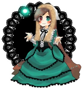 Rating: Safe Score: 0 Tags: 1girl black_ribbon brown_hair dress frills green_dress green_eyes heterochromia image long_hair long_sleeves looking_at_viewer red_eyes ribbon simple_background smile solo suiseiseki white_background User: admin