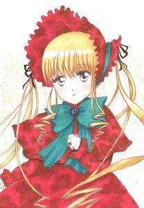 Rating: Safe Score: 0 Tags: 1girl blonde_hair blue_eyes bonnet bow bowtie capelet dress drill_hair green_bow image long_hair long_sleeves looking_at_viewer red_dress shinku sidelocks simple_background solo twin_drills twintails white_background User: admin