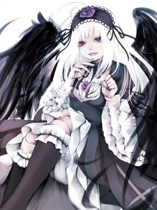 Rating: Safe Score: 0 Tags: 1girl bad_id bad_pixiv_id black_wings doll_joints dress feathered_wings feathers flower frills gothic_lolita hairband image joints kneehighs lolita_fashion lolita_hairband long_hair long_sleeves looking_at_viewer nejimaki_oz open_mouth pink_eyes red_eyes rose rozen_maiden silver_hair smile solo suigintou very_long_hair white_hair wings User: admin