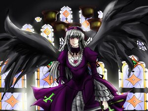 Rating: Safe Score: 0 Tags: 1girl black_wings candle cross dress flower frills hairband image long_hair long_sleeves looking_at_viewer pink_eyes silver_hair smile solo suigintou wings User: admin