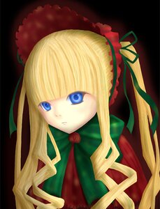 Rating: Safe Score: 0 Tags: 1girl bangs blonde_hair blue_eyes bonnet bow bowtie dress flower green_bow image long_hair long_sleeves looking_at_viewer rose shinku sidelocks simple_background solo User: admin