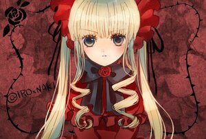 Rating: Safe Score: 0 Tags: 1girl blonde_hair blue_eyes bow bowtie dress flower image long_hair looking_at_viewer rose shinku solo twintails upper_body User: admin