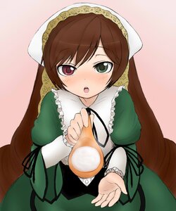 Rating: Safe Score: 0 Tags: 1girl :o blush brown_hair dress frills green_dress heterochromia image long_hair long_sleeves open_mouth red_eyes simple_background solo suiseiseki twintails very_long_hair User: admin