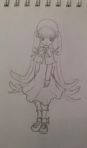 Rating: Safe Score: 0 Tags: 1girl bangs dress full_body image long_hair long_sleeves looking_at_viewer monochrome photo shinku shoes solo standing traditional_media twintails very_long_hair User: admin