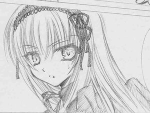 Rating: Safe Score: 0 Tags: 1girl bangs blush close-up eyebrows_visible_through_hair face greyscale image long_hair looking_at_viewer monochrome simple_background sketch solo suigintou User: admin