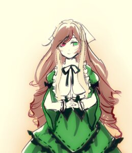 Rating: Safe Score: 0 Tags: 1girl brown_hair dress frills green_dress green_eyes heterochromia image long_hair long_sleeves red_eyes simple_background smile solo suiseiseki very_long_hair User: admin