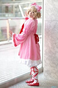 Rating: Safe Score: 0 Tags: 1girl bag blonde_hair blurry bow depth_of_field dress frills full_body hair_bow hinaichigo looking_at_viewer outdoors pink_bow pink_dress shoes short_hair solo standing white_legwear User: admin