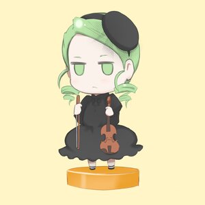 Rating: Safe Score: 0 Tags: 1girl auto_tagged black_dress black_headwear chibi dress full_body green_eyes green_hair hat image kanaria long_sleeves simple_background solo standing User: admin