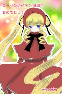 Rating: Safe Score: 0 Tags: 1girl blonde_hair blue_eyes blush bonnet bow bowtie capelet dress drill_hair image long_hair long_sleeves looking_at_viewer red_dress shinku smile solo twintails very_long_hair User: admin