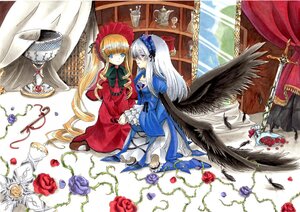 Rating: Safe Score: 0 Tags: 2girls black_wings blonde_hair blue_eyes blue_flower blue_rose cup curtains dress feathers flower holding_hands image long_hair multiple_girls pair purple_rose red_flower red_rose rose shinku suigintou teacup wings User: admin