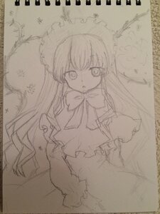 Rating: Safe Score: 0 Tags: 1girl bow bowtie capelet graphite_(medium) houraisan_kaguya image long_hair long_sleeves looking_at_viewer monochrome photo shikishi shinku sketch solo traditional_media wide_sleeves User: admin