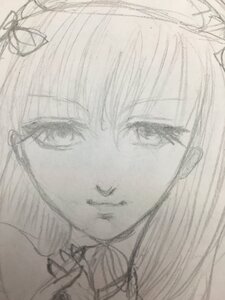 Rating: Safe Score: 0 Tags: 1girl bangs close-up closed_mouth face greyscale hair_ornament hair_ribbon image lips monochrome ribbon sketch solo suigintou traditional_media User: admin