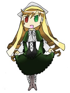 Rating: Safe Score: 0 Tags: 1girl :d blonde_hair boots dress frills full_body green_dress green_eyes heterochromia image juliet_sleeves long_hair long_sleeves open_mouth red_eyes smile solo suiseiseki very_long_hair white_background User: admin