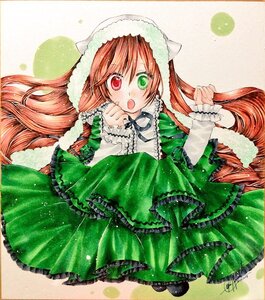 Rating: Safe Score: 0 Tags: 1girl :o brown_hair dress frills green_dress green_eyes hat heterochromia image long_hair long_sleeves looking_at_viewer marker_(medium) open_mouth red_eyes solo suiseiseki traditional_media twintails very_long_hair watercolor_(medium) User: admin