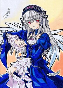 Rating: Safe Score: 0 Tags: 1girl cross-laced_clothes detached_collar dress flower frilled_sleeves frills hairband image juliet_sleeves long_hair long_sleeves looking_at_viewer marker_(medium) pink_eyes puffy_sleeves rose silver_hair solo suigintou traditional_media wings User: admin
