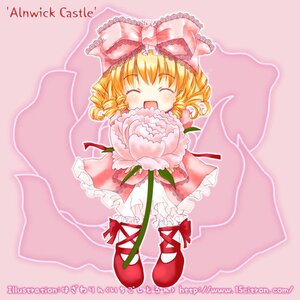 Rating: Safe Score: 0 Tags: 1girl ^_^ blonde_hair blush bouquet bow character_name closed_eyes dress drill_hair flower frills full_body hina_ichigo hinaichigo image open_mouth pink_background pink_bow ribbon short_hair smile solo User: admin